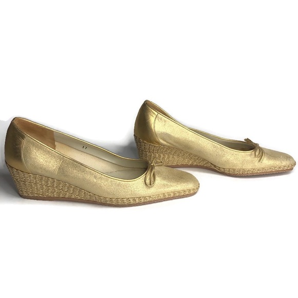 Vintage La Badia Gold Espadrilles Wedges 7 37 made in Italy - Picture 3 of 12